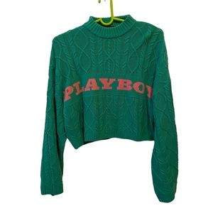 PLAYBOY x Missguided Green Co Ord Cable Oversized Knit Sweater